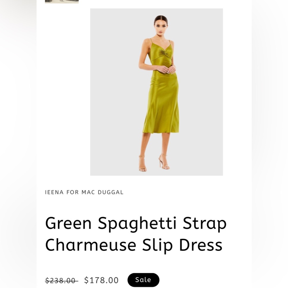 Green Spaghetti Strap Charmeuse Slip Dress.